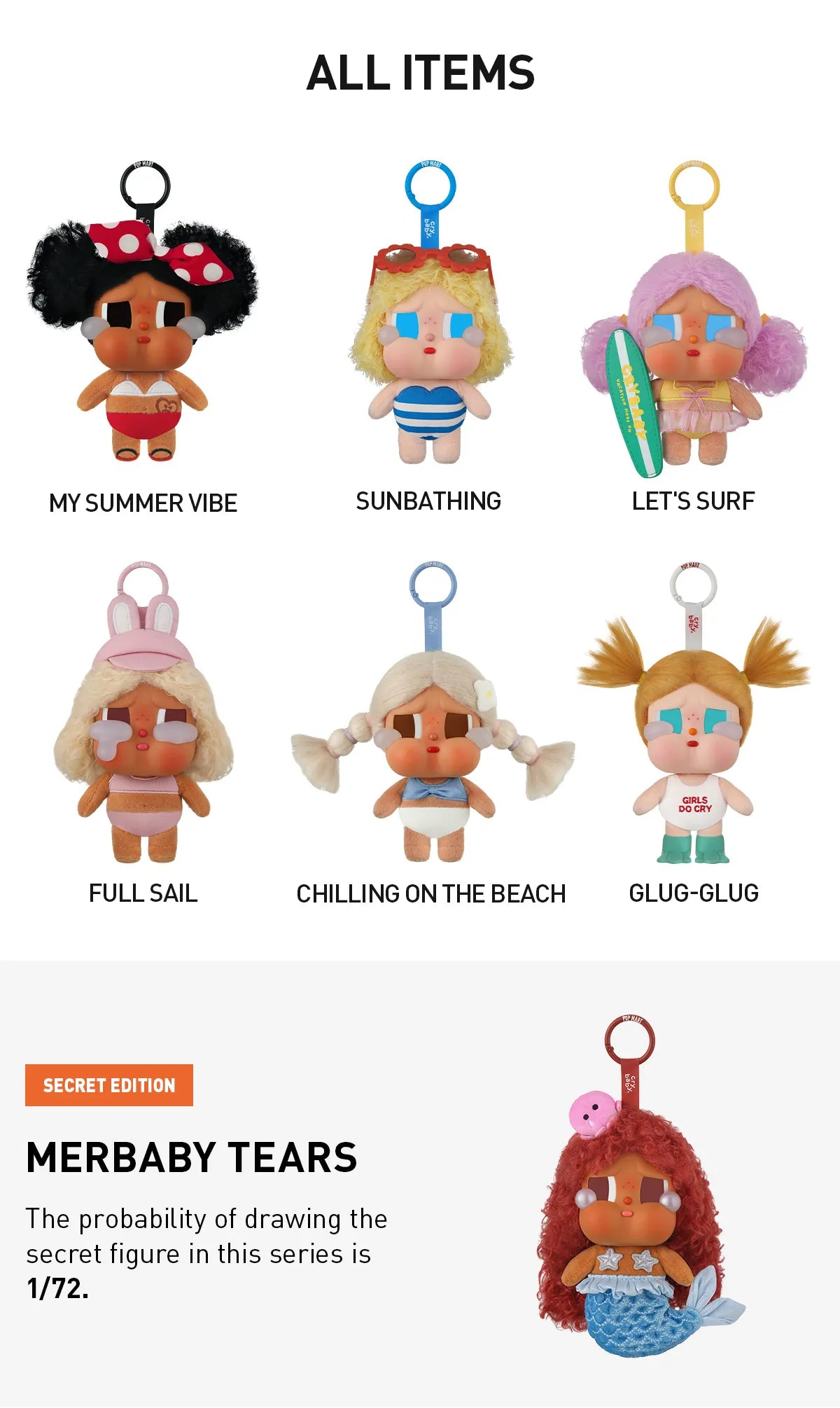 CRYBABY Vacation Mode On Series-Vinyl Plush Pendant Blind Box